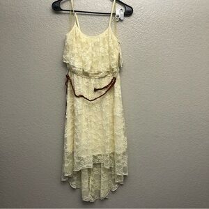 Love Reign Women’s Cream High Low Floral Midi Dress &‎ Belt Size Small NWT